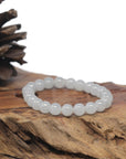 Baikalla Icy White Genuine Jadeite Jade Round Bead Bracelet (7.8mm)