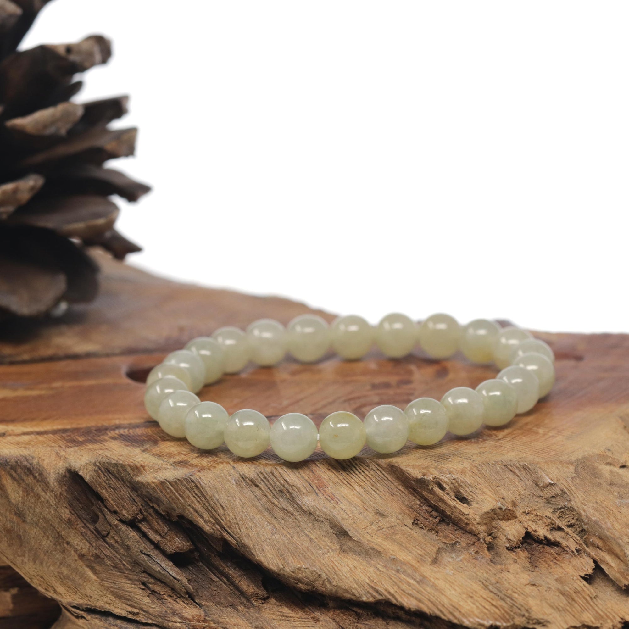 Baikalla Icy Yellow Jadeite Jade Round Bead Bracelet (7.5mm)
