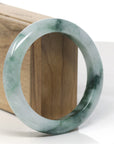 Baikalla Light Green W/ Deep Green Flowers Jadeite Jade "Half Round" Bangle Bracelet (59mm) 