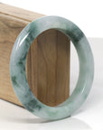 Baikalla Light Green W/ Deep Green Flowers Jadeite Jade "Half Round" Bangle Bracelet (59mm) 