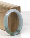 Baikalla Light Blue-Green W/ Yellow-ish Green Patch Jadeite Jade Oval Bangle (54.3mm) 
