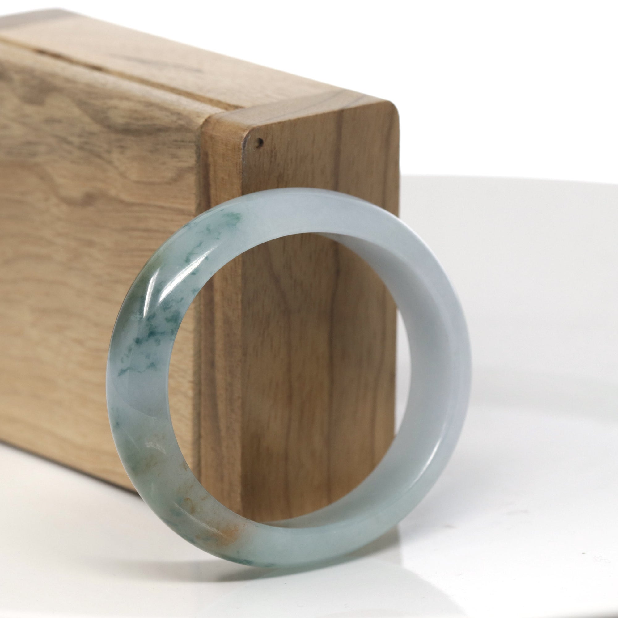 Baikalla Light Blue-Green W/ Yellow-ish Green Patch Jadeite Jade Oval Bangle (54.3mm) 