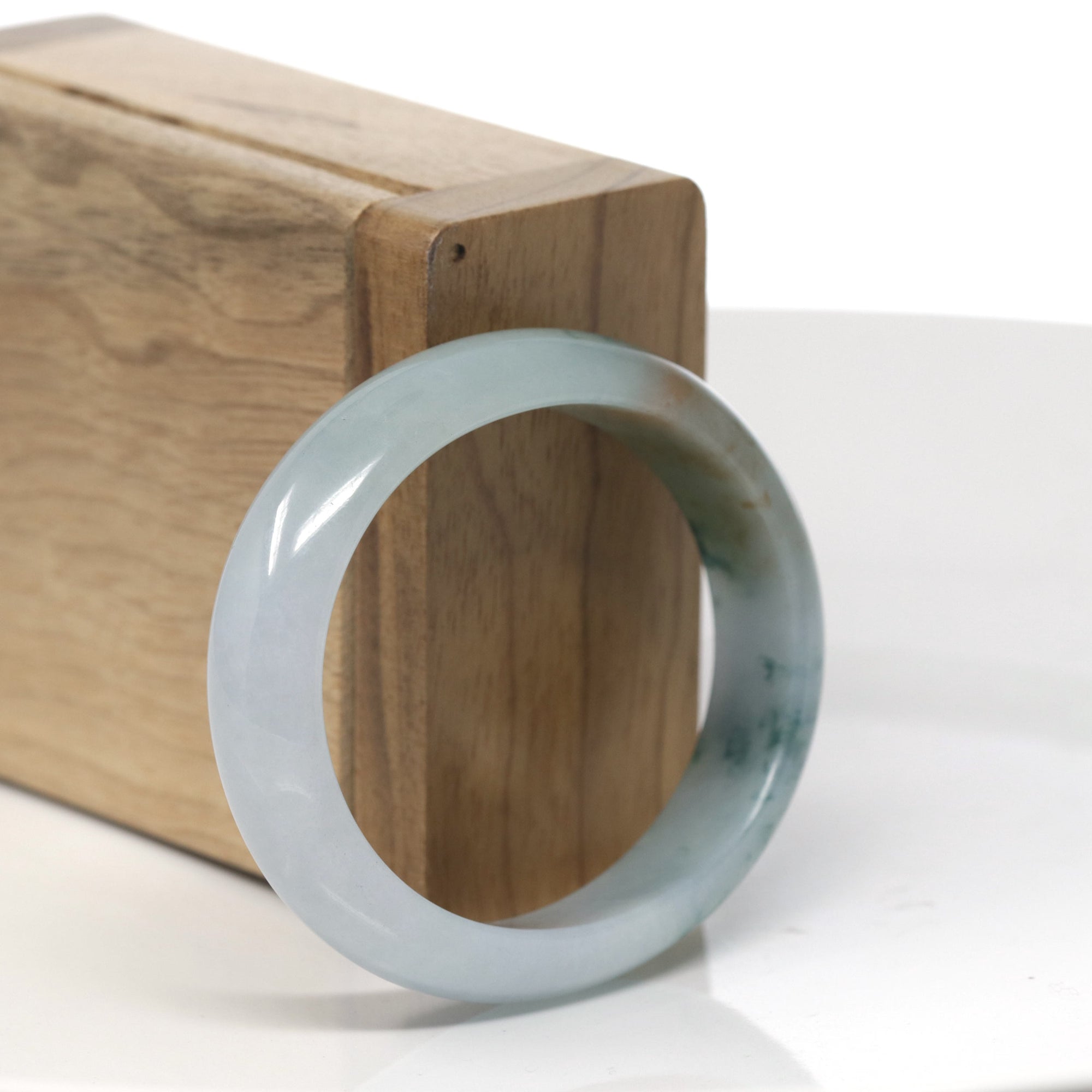 Baikalla Light Blue-Green W/ Yellow-ish Green Patch Jadeite Jade Oval Bangle (54.3mm) 