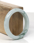 Baikalla White-Green W/ Deep Green Flowers Jadeite Jade "Half Round" Bangle Bracelet (55.4mm) 