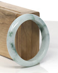 Baikalla White-Green W/ Deep Green Flowers Jadeite Jade "Half Round" Bangle Bracelet (55.4mm) 