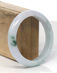 Baikalla Light Green & Lavender W/ Green Flower Jadeite Jade "Half Round" Bangle Bracelet (59.4mm) 