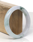 Baikalla Light Green & Lavender W/ Green Flower Jadeite Jade "Half Round" Bangle Bracelet (59.4mm) 