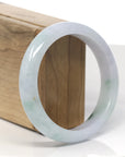 Baikalla Light Green & Lavender W/ Green Flower Jadeite Jade "Half Round" Bangle Bracelet (59.4mm) 
