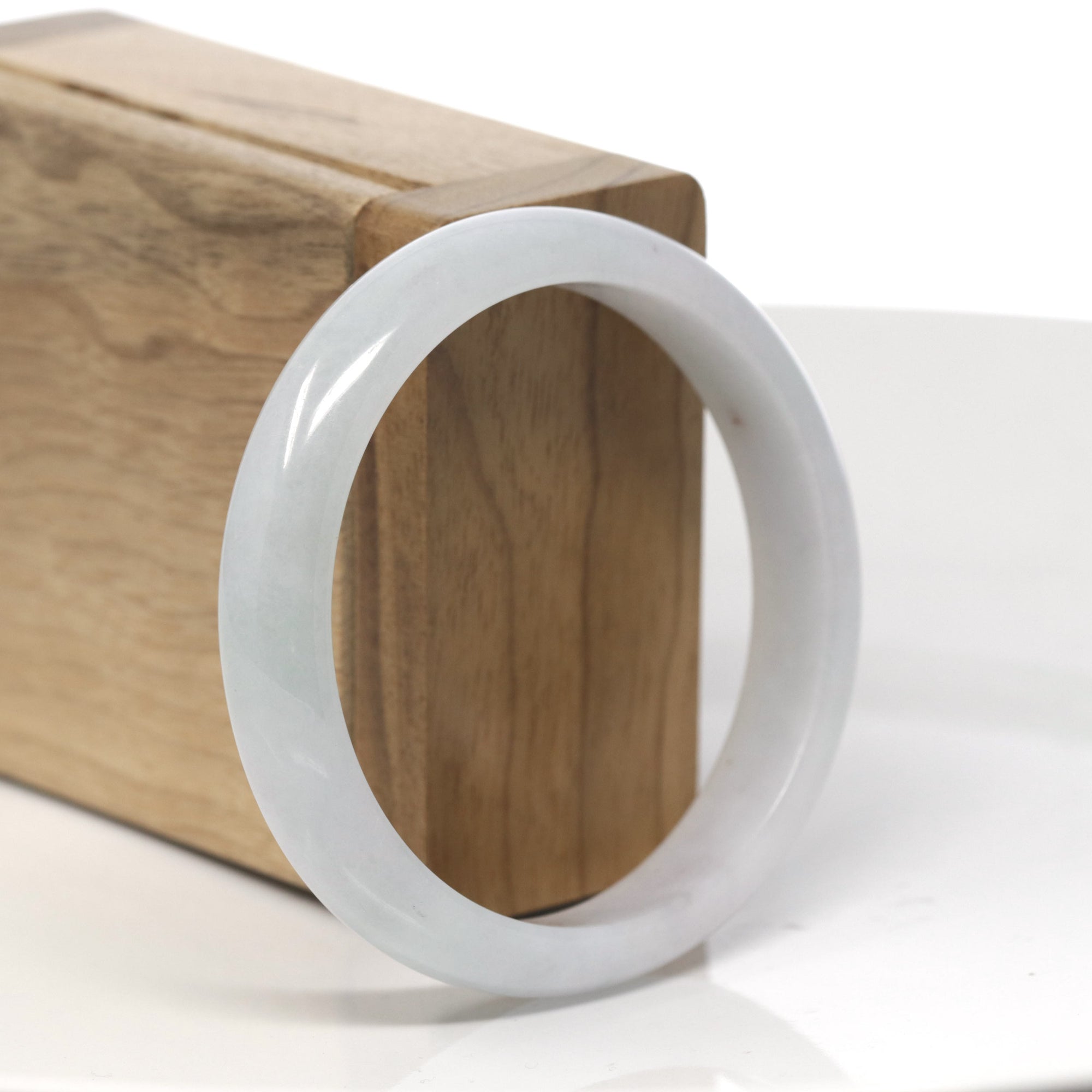 Baikalla White-Lavender &amp; Light Green Jadeite Jade &quot;Half Round&quot; Bangle Bracelet (57mm) 