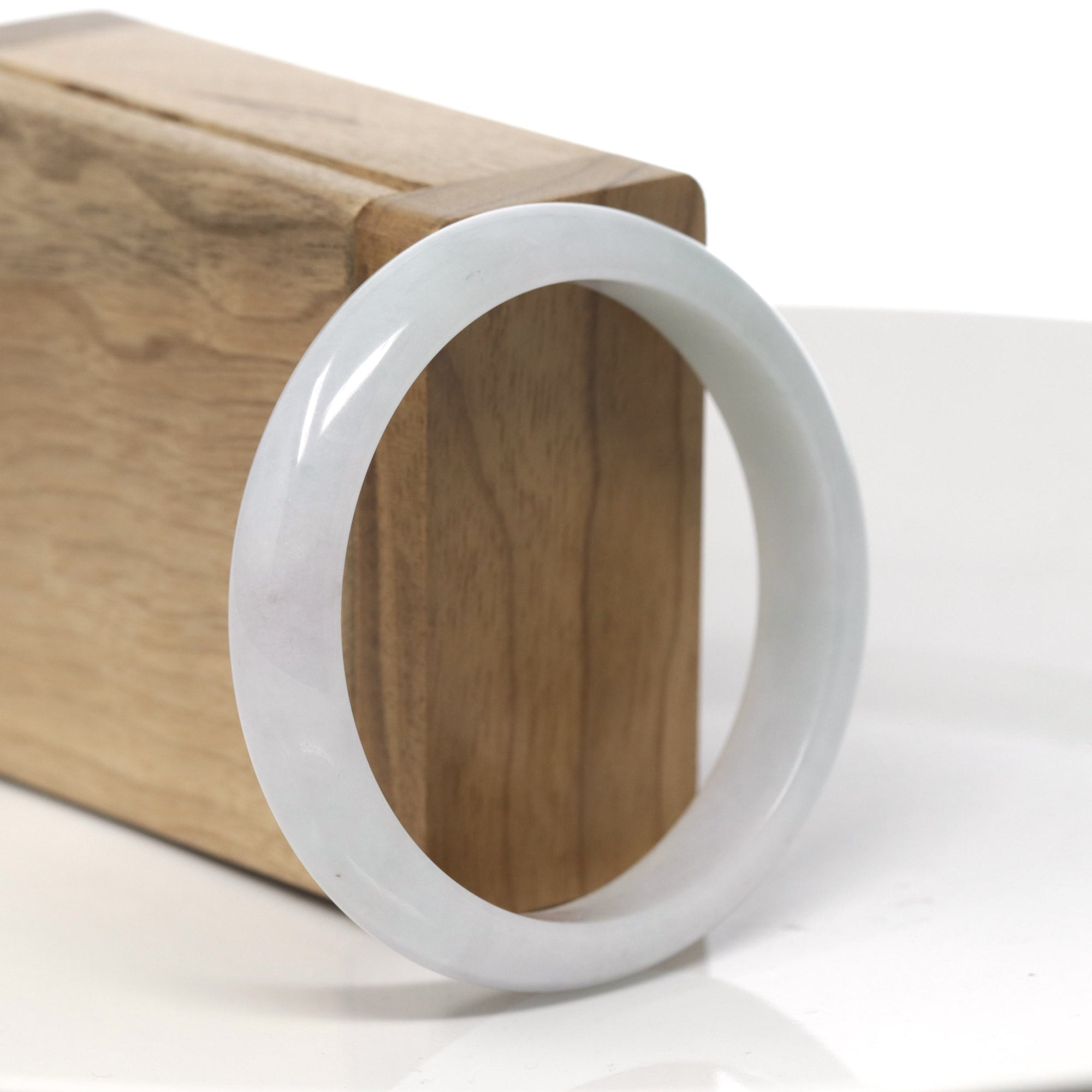 Baikalla White-Lavender &amp; Light Green Jadeite Jade &quot;Half Round&quot; Bangle Bracelet (57mm) 