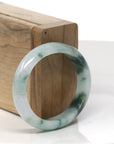 Baikalla Light Green W/ Deep Green Flowers Jadeite Jade Oval Bangle (52.5mm) 