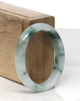 Baikalla Light Green W/ Deep Green Flowers Jadeite Jade Oval Bangle (52.5mm) 