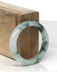Baikalla Light Green W/ Deep Green Flowers Jadeite Jade Oval Bangle (52.5mm) 