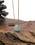 Baikalla "Good Luck Button" Light Icy White & Apple-Green Jadeite Jade TongTong Pendant Necklace