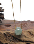 Baikalla "Ping An Kou" (Good Luck Button) Light Blue-Green Flowers Jadeite Jade Pendant Necklace