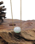Baikalla "Good Luck Button" White W/ Vibrant Green Patch Jadeite Jade TongTong Pendant Necklace