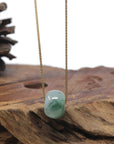 Baikalla "Ping An Kou" (Good Luck Button) Blue-Green Jadeite Jade Pendant Necklace