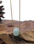 Baikalla "Ping An Kou" (Good Luck Button) Blue-Green Jadeite Jade Pendant Necklace