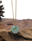 Baikalla "Ping An Kou" (Good Luck Button) Blue-Green Jadeite Jade Pendant Necklace
