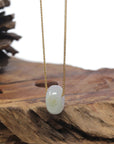 Baikalla "Ping An Kou" (Good Luck Button) Icy White W/ Light Yellow-Green Patch Jadeite Jade Pendant Necklace