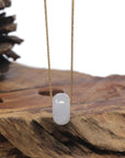 Baikalla "Ping An Kou" (Good Luck Button) Icy White W/ Light Yellow-Green Patch Jadeite Jade Pendant Necklace