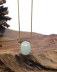 Baikalla "Ping An Kou" (Good Luck Button) White W/ Apple-Green Patch Jadeite Jade Pendant Necklace
