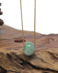 Baikalla "Ping An Kou" (Good Luck Button) Green Jadeite Jade Pendant Necklace