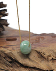 Baikalla "Ping An Kou" (Good Luck Button) Green Jadeite Jade Pendant Necklace