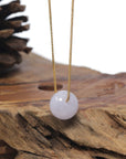 Baikalla "Ping An Kou" (Good Luck Button) Light Lavender Jadeite Jade Pendant Necklace