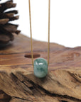 Baikalla "Ping An Kou" (Good Luck Button) Deep Blue-Green Jadeite Jade Pendant Necklace