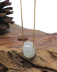Baikalla "Ping An Kou" (Good Luck Button) White-Green Jadeite Jade Pendant Necklace