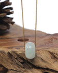 Baikalla "Ping An Kou" (Good Luck Button) White-Green Jadeite Jade Pendant Necklace