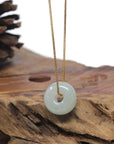 Baikalla "Ping An Kou" (Good Luck Button) White-Green Jadeite Jade Pendant Necklace