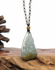 Baikalla Jewelry Gold Jadeite Jade Pendant Necklace Baikalla Natural Grey & Yellow Burmese Jadeite Jade Happy Buddha Carving