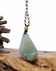 Baikalla Jewelry Gold Jadeite Jade Pendant Necklace Baikalla Natural Grey & Yellow Burmese Jadeite Jade Happy Buddha Carving