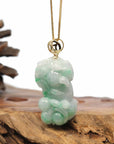 Baikalla Jewelry genuine jadeite carving Genuine Burmese Apple Green Jadeite Jade PiXiu Pendant Necklace With 18K Gold Bail