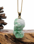 Baikalla Jewelry genuine jadeite carving Genuine Burmese Lavender-Green Jadeite Jade PiXiu Pendant Necklace With 18K Gold Bail