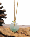 Baikalla Jewelry Gold Jadeite Jade Pendant Necklace Pendant Only 18K Yellow Gold "Good Luck Button" Necklace Green Jadeite Jade Pendant Necklace