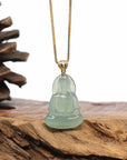 Baikalla Jewelry Jade Guanyin Pendant Necklace "Goddess of Compassion" 18k Yellow Gold Genuine Burmese Jadeite Jade Guanyin Necklace