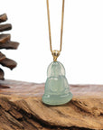 Baikalla Jewelry Jade Guanyin Pendant Necklace "Goddess of Compassion" 18k Yellow Gold Genuine Burmese Jadeite Jade Guanyin Necklace