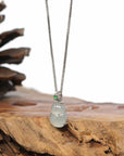 Baikalla Jewelry Jadeite Engagement Ring Baikalla "Hulu" 18k White Gold Natural Ice Jadeite Jade Pendant W/ Diamonds