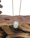Baikalla "Ping An Kou" (Good Luck Button) White & Apple-Green Jadeite Jade Pendant Necklace