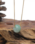 Baikalla "Ping An Kou" (Good Luck Button) Blue-Green Jadeite Jade Pendant Necklace