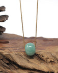 Baikalla "Ping An Kou" (Good Luck Button) Green Jadeite Jade Pendant Necklace