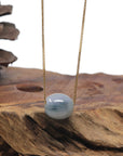 Baikalla "Good Luck Button" Blue Flower & Faint Yellow Jadeite Jade TongTong Pendant Necklace