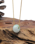 Baikalla "Ping An Kou" (Good Luck Button) Light Apple-Green & White Jadeite Jade Pendant Necklace