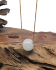 Baikalla "Ping An Kou" (Good Luck Button) White Jadeite Jade Pendant Necklace