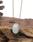 Baikalla "Ping An Kou" (Good Luck Button) White W/ Vibrant Green Spot Jadeite Jade Pendant Necklace