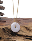 Baikalla "Ping An Kou" (Good Luck Button) Light Lavender Jadeite Jade Pendant Necklace