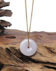 Baikalla "Ping An Kou" (Good Luck Button) Light Lavender Jadeite Jade Pendant Necklace